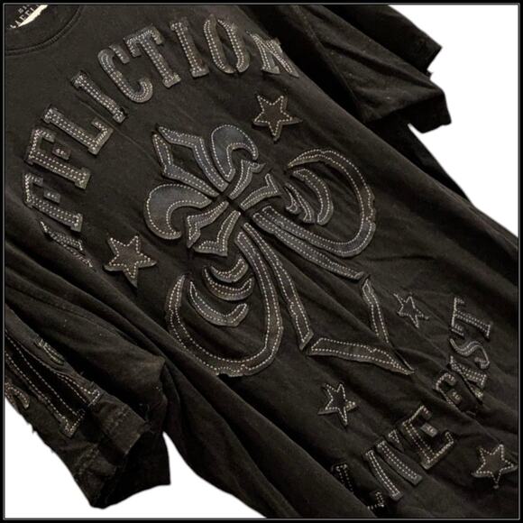 AFFLICTION Live Fast Black Leather Graphic Print Thick Stitch T-Shirt Men's L - Picture 4 of 8